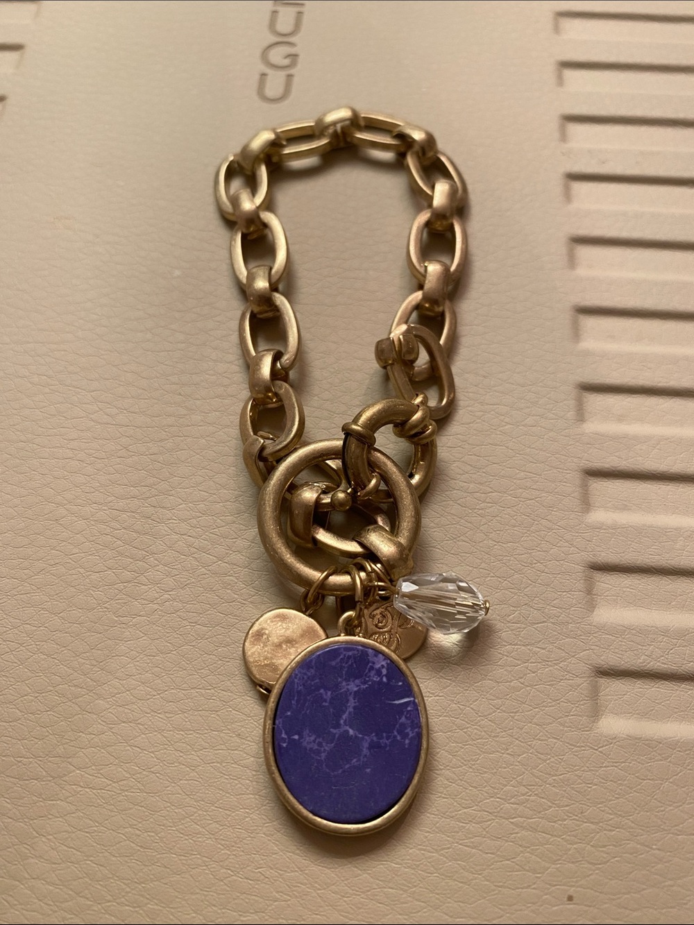 Plunder Gold-Tone Link Bracelet with Purple Stone Charm